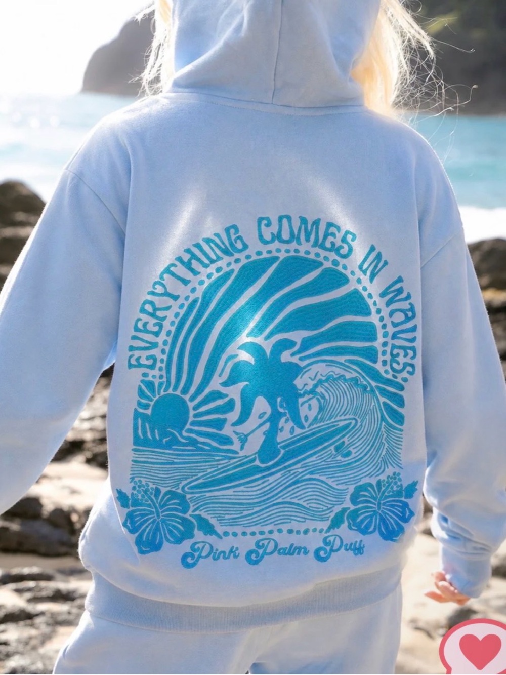 Pink Palm Puff Light Blue Graphic Hoodie